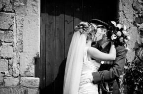 Eastington Park Wedding Photograph Monochrome couple kissing