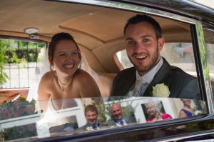 Rococo Gardens wedding picture reflection in wedding car